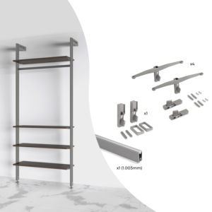 Kit di mobili per ufficio lungo 1m di Emuca con 4 ripiani in legno e 1 staffa sospesa per barra Zero realizzata in alluminio verniciato in plastica Zamak - Product Image 1