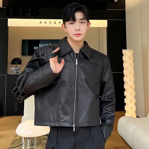 Abrigos cortos de hombre con cremallera y cuello vuelto a la moda coreana personalizados de fábrica nueva Moda de Primavera piel de oveja de grano completo Real - Product Image 6