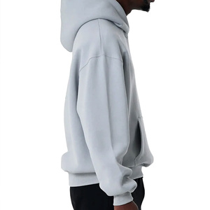 Sweat à capuche court en coton éponge 100% avec logo personnalisé pour hommes, streetwear épais de 400 g/m², pull d'automne sans ficelle - Product Image 2