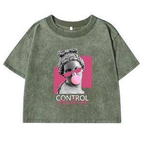 Camisetas de Algodón con Lavado Ácido Desgastado para Mujer, Venta al por Mayor, Personalizadas, Gruesas, Cortadas, con Estampado DTG, Ropa de Moda - Product Image 3