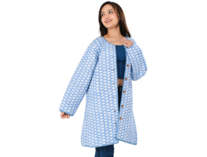 Manteau d'hiver court réversible pour femmes matelassé à la main veste en coton avec bloc à la main imprimé fleuri avec boutons plus proches pour les femmes - Product Image 2