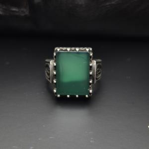 Handcrafted 925 Sterling <b>Silver</b> <b>Mens</b> <b>Ring</b> with Green Agate Stone Turkish Ottoman Style Islamic Jewelry Wholesale from Istanbul - Product Image 2
