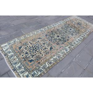 Tapis turc vintage de 3,6 x 11,4 pieds, tapis de couloir, tapis en laine bleue - Product Image 3