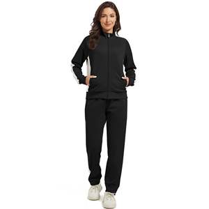 <b>Women</b> Black <b>White</b> Solid Winter Tracksuit Set Full Sleeve Woven Sporty <b>Jogger</b> Pants Zip Trackstar OEM Private Label - Product Image 2