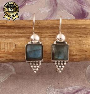 925 Sterling <b>Silver</b> Plated Bohemian Style <b>Earrings</b> Fashionable Blue Labradorite Gemstone Natural Stone Bezel Anniversary Supply - Product Image 3