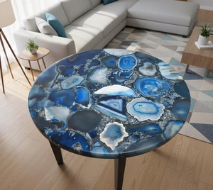 Table basse ronde en agate bleue de luxe Pierre d'agate naturelle Table d'appoint en pierre précieuse Meubles de jardin faits à la main de luxe - Product Image 3