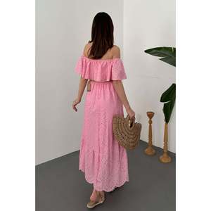 Pink Off-Shoulder Broderie Anglaise <b>Dress</b> - Pink - Product Image 5