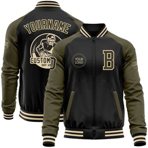 Custom Black Olive Bomber Varsity Letterman Dos Tonos Cremallera Chaqueta Cortavientos Streetwear Vintage Hombres Varsity Jacket - Product Image 1