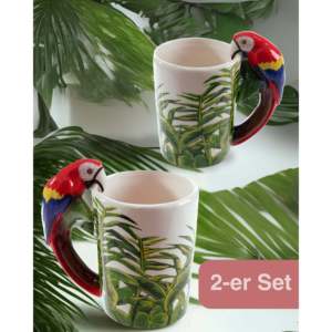 200ml Macaw 3D <b>Ceramic</b> <b>Cup</b> Novelty Handmade Henkel Set of 2 Microwave Safe for Coffee Shops or Father's Day Present - Product Image 2