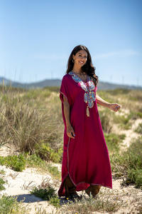 Gypsy Beautiful bordado hecho a mano trabajo Kaftan talla única para todas las mujeres de manga corta ropa Sexy hasta el suelo playa Maxi vestido - Product Image 4