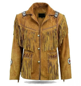 Veste en cuir de cow-boy occidental à franges en daim de style américain perlé en cuir traditionnel de qualité supérieure pour hommes - Product Image 4