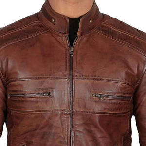 Chaqueta de cuero de invierno para hombre duradera a prueba de viento con logotipo frontal de cuello levantado diseño informal transpirable ecológico de alta calidad - Product Image 5