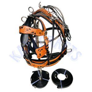 ชุดสายรัดหนังม้าขับรถโทนสีดำสำหรับรถม้ารถม้าลากลากอุปกรณ์แกะสลักลายดอกไม้รถเข็นม้า - Product Image 3