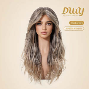 Perruque synthétique Reese C-DWY sans colle, mi-longue, bouclée, pour ombré blond avec mèches, dentelle transparente - Product Image 2