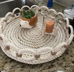 Plateau décoratif tissé en macramé Boho à deux niveaux écologique fait à la main pour l'organisation de la table de la maison et de la cuisine - Product Image 4