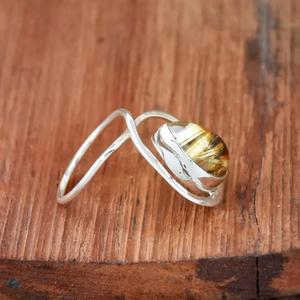 Golden Rutile <b>Ring</b> 925 Sterling Silver Pear Gemstone <b>Statement</b> Wire Wraparound Handmade Designer <b>Ring</b> Gift for Her - Product Image 3