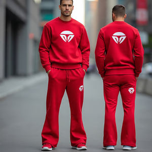 2025 sweat lourd et pantalon évasé survêtement surdimensionné/sweat à col rond et pantalon ensemble décontracté Logo imprimé personnalisé - Product Image 4