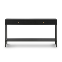 Table console industrielle en métal avec deux tiroirs de rangement, une étagère inférieure en finition enduite de poudre noire pour l'entrée du couloir