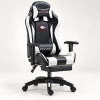Chaise de jeu noire et blanche à dossier haut avec accoudoirs réglables et repose-pieds intégré pour bureaux à domicile et salles de jeu