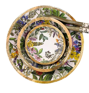 Cuenco de madera sostenible de primera calidad esmalte impreso cuenco para servir 3 piezas de diferentes tamaños juego de cucharas - Product Image 1