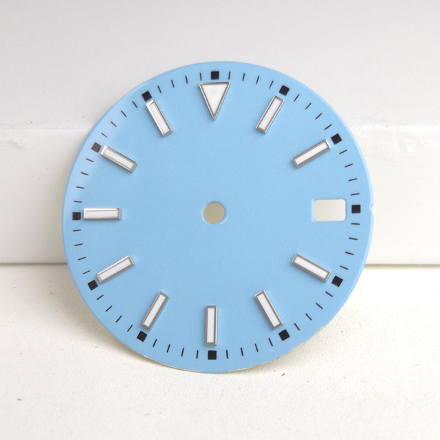 OEM 28.6mm Brass Watch Parts with Luminous Dial in Black White Blue Yellow Red Green Colors Fit NH35 Movement Sterile Dial