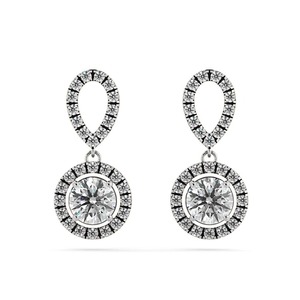Boucles d'oreilles micro-serties rondes avec halo de diamants, 0,76 ct de diamants de laboratoire en platine, cadeau de mariage - Product Image 3