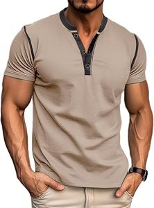 Camisetas Henley informales para hombre, Camiseta clásica de manga corta de algodón con botones, camisetas ligeras sólidas básicas de verano - Product Image 3