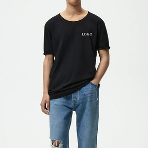 T-shirt noir personnalisé pour homme, de haute qualité, confortable, décontracté, prix bas, t-shirt uni en gros - Product Image 2