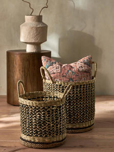 ชุดตะกร้าเก็บหญ้าทะเลสานด้วยมือ2ชิ้นพร้อมด้ามจับอุปกรณ์เก็บของอเนกประสงค์สำหรับห้องนั่งเล่นและของตกแต่งบ้านในครัวเรือน - Product Image 6