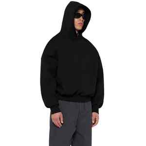 Sweat à capuche de couleur unie pour hommes 100% coton court longueur sérigraphie numérique et soie saison d'hiver basique - Product Image 1