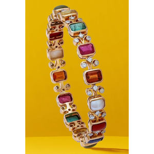 24 Carat <b>Solid</b> <b>Gold</b> Plated Handmade Women's Wedding Islamic Zircon Multi Stone <b>Bangle</b> High Quality Modern and Stylish - Product Image 1