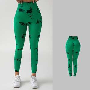 กางเกงขาสั้นออกกำลังกายผู้หญิง ยกกระชับสะโพก ลายมัดย้อม ไร้ตะเข็บ เอวสูง สำหรับโยคะ ฟิตเนส ป้องกันรังสียูวี ผ้ายืดสแปนเด็กซ์/ไนลอน - Product Image 4