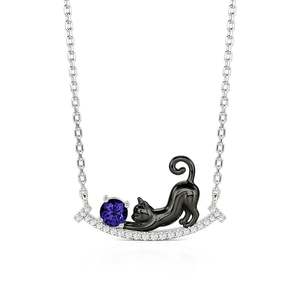 Collar Jeulia con Colgante de Corazón de Gato Negro con Piedra de Nacimiento Personalizada, Chapado en Oro, Acero Inoxidable - Product Image 6