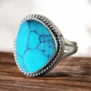 แหวนเทอร์ควอยส์ทำด้วยมือ925เงินสเตอร์ลิงโบคริสเตียนเครื่องประดับอัญมณีเป็นมิตรกับสิ่งแวดล้อมของขวัญสำหรับผู้หญิง - Product Image 2