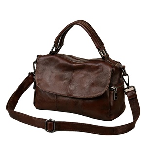 Customized High Quality Genuine Leather Brown 2-Way Crossbody Handbag Zipper <b>Vintage</b> Style Women's Professional Office <b>Purse</b> - Product Image 1