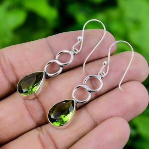 925 Solid Sterling <b>Silver</b> Handmade Gemstone Peridot Spinner Designer Fashion Women & Girls Simple <b>Dangle</b> <b>Earrings</b> Jewelry - Product Image 3