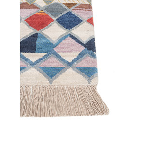 Tapis rectangulaire Manchaha bleu en laine et soie de bambou noué à la main 10 mm pour couloir et maison - Modèle Les-2651 Abstrait Fait main - Product Image 4