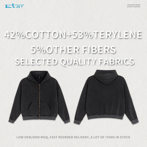 Custom Double Layer Hood <b>Black</b> Vintage <b>Zip</b> <b>up</b> Hoodie Drop Shoulder Boxy Oversized Acid Wash <b>Hoodies</b> for Men - Product Image 6