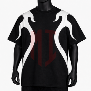 Camiseta Negra para Hombre con Gráfico de Llama Abstracta, Estilo Urbano Oversize, Precio al por Mayor, Casual - Product Image 1