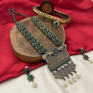 High Quality Oxidised Sets For Women <b>Necklace</b> With Earrings And <b>Ring</b> Beautiful Casual Wear Jewelry Navratri Sets Collection - Product Image 3