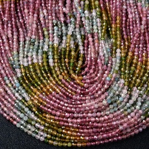 Perles de pierres précieuses en tourmaline naturelle multicolores de qualité AA, 4 mm, micro-facettées, en vrac, brin complet de 15,5 pouces, Mehrajudin Gems, modèle 005 - Product Image 5