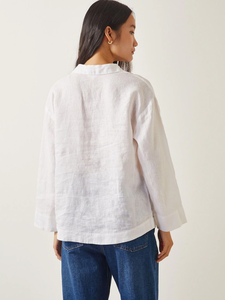 Chemise à manches bouffantes en coton 100% vintage à col en V pour femmes, vêtements d'extérieur, respirante, séchage rapide - Product Image 2