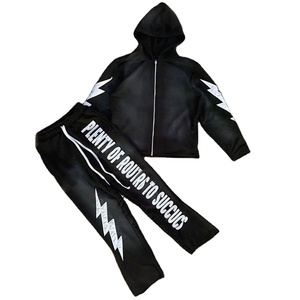 Custom Zip up Cut Edge Cropped Hoodies <b>Applique</b> Embroidered Patch Jogging Sweatsuits Unisex Tracksuits Jogger Sweatpants Men - Product Image 3