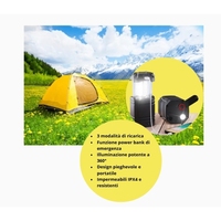 Juego de 2 Linternas de Camping Plegables Recargables, Resistentes al Agua IPX4, de Plástico Blanco, 3000 mAh, Manivela, USB/Solar, LED