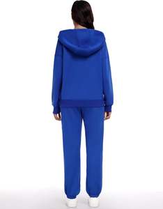 Women's Long-Sleeved 2-Piece Zip-Up Hoodie Jogger Sweatpants Set Canvas Button & Drawstring Decoration with Pockets <b>Sweatshirt</b> - Product Image 2