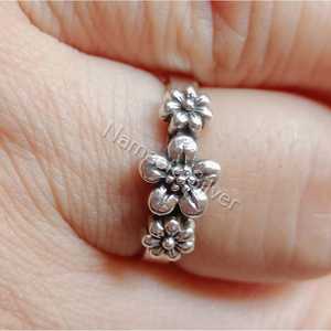 Handmade 925 Sterling Silver Floral Band Minimalist <b>Dainty</b> Cute <b>Ring</b> Gift for Her Birthday Anniversary Christmas Valentine's Day - Product Image 6