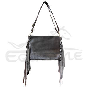 Bolso de hombro con flecos de cuero negro, bolso cruzado bohemio hecho a mano, bolsos de estilo occidental personalizados, venta al por mayor - Product Image 1