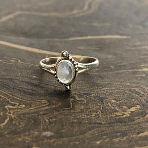 <b>Dainty</b> Handmade Romantic Moonstone <b>Ring</b> 2.3 Grams Fine Jewelry with Rhodium Plating and Cut Gemstone Everyday Wear - Product Image 1