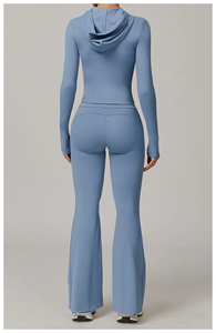 Vente en gros Logo personnalisé Ensemble de yoga 2 pièces Gym Survêtement Taille haute Leggings Manches longues Vêtements de sport Workout Fitness Sportswear - Product Image 2