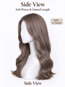 Peluca de Cabello Humano Largo y Ondulado Color Marrón Lino, Fibra Sintética con Ondas Suaves, Línea de Cabello Natural para Uso Diario - Product Image 4